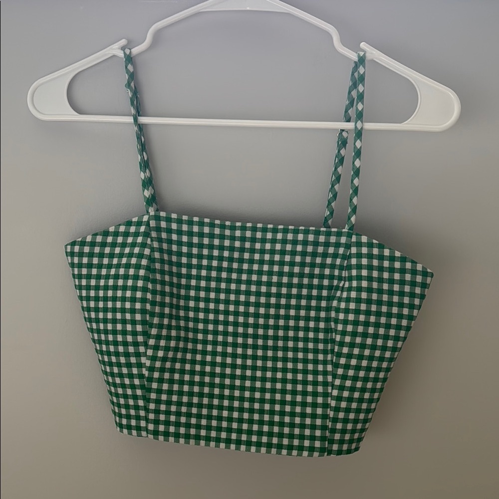 Zara Green and White Gingham Camisole Crop Top